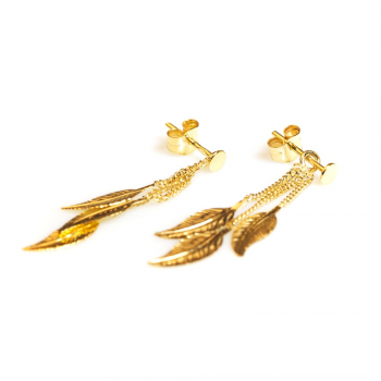 Bijou femme boucles d'oreilles 3 plumes pendantes.