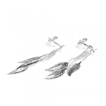 Bijou femme boucles d'oreilles 3 plumes pendantes.