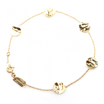 Bracelet femme orné de cinq ronds froissés en or 9 carats.