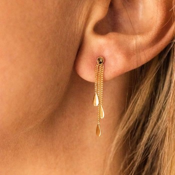 Boucle d'oreille femme triple gouttes pendantes en or 9 carats.