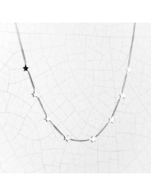 Collier femme étoiles asymétrique en or 9 carats.