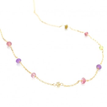 Collier Or 9 carats avec améthystes, tourmalines et péridots