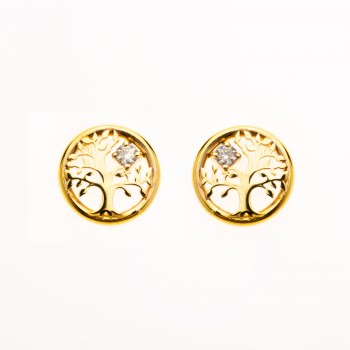 Boucle d'oreille femme arbre de vie 18 carats et diamant de 0,03 carats.