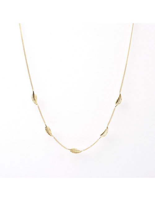 Collier femme 5 plumes en or 18 carats.