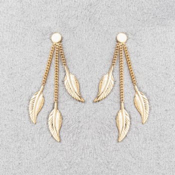 Bijou femme boucles d'oreilles 3 plumes pendantes.