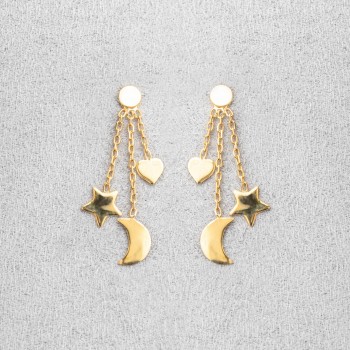 Boucle trio en Or, coeur étoile et lune.