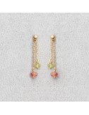 Bijou femme boucles d'oreilles 2 pendants tourmaline rose et péridot vert en Or jaune ou Or blanc.