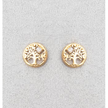 Boucle d'oreille femme arbre de vie 18 carats et diamant de 0,03 carats.