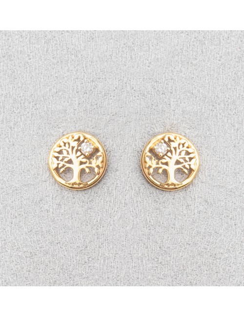 Boucle d'oreille femme arbre de vie 18 carats et diamant de 0,03 carats.