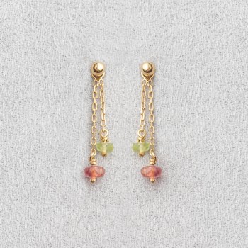 Boucle d'oreille femme or jaune 18 carats tourmaline et péridot.