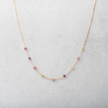 Collier femme en or 18 carats et pierre fine, tourmaline, améthyste et péridot.