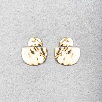 Boucle d'oreille femme double demi rond froissé en or 18 carats.