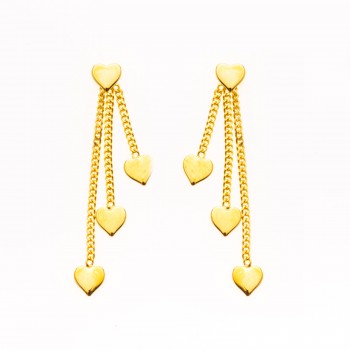 Boucle d'oreille coeurs pendants en or 18 carats.