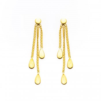Boucle d'oreille femme triple gouttes pendantes en or 9 carats.