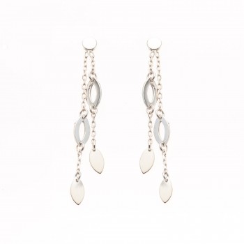 Boucle d'oreille femme navette ajourée pendante en or 9 carats.