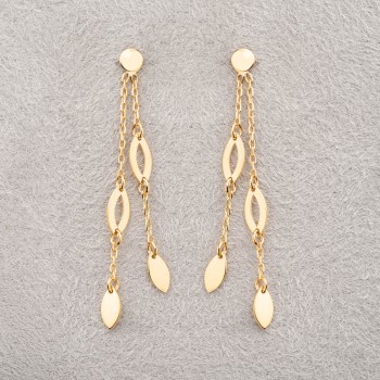 Boucle d'oreille femme navette ajourée pendante en or 9 carats.