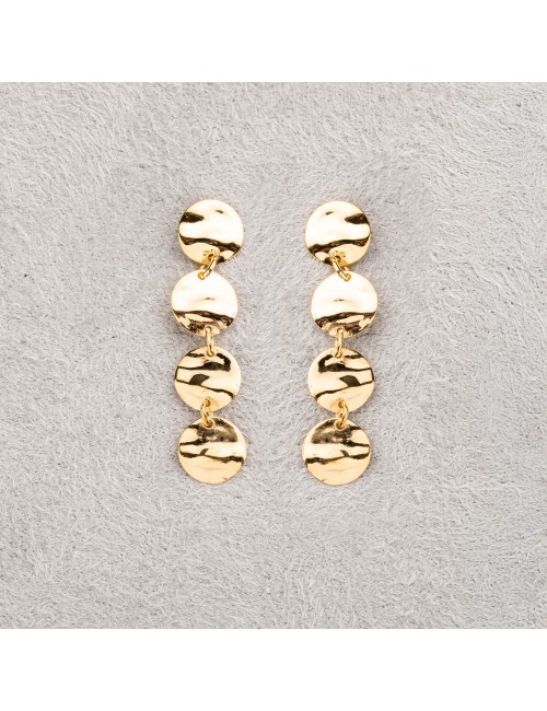 Boucle d'oreille femme chute de quatre rond froissé en or 9 carats.