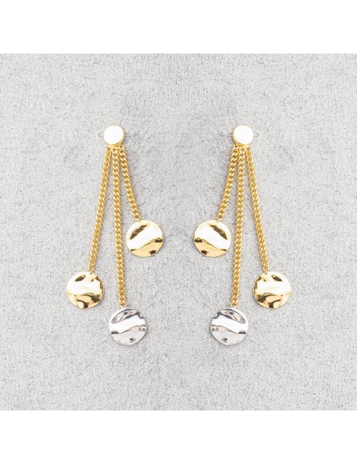 Boucle d'oreille femme triple rond froissé en or 9 carats.