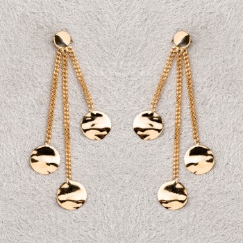 Boucle d'oreille femme triple rond froissé en or 9 carats.