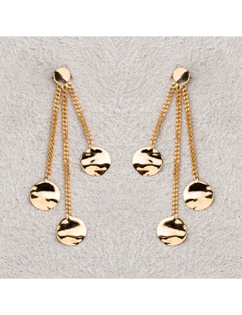 Boucle d'oreille femme triple rond froissé en or 9 carats.