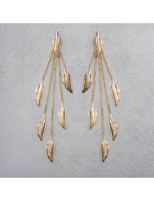 Boucle d'oreille femme pluie de moyenne plume en or 9 carats.