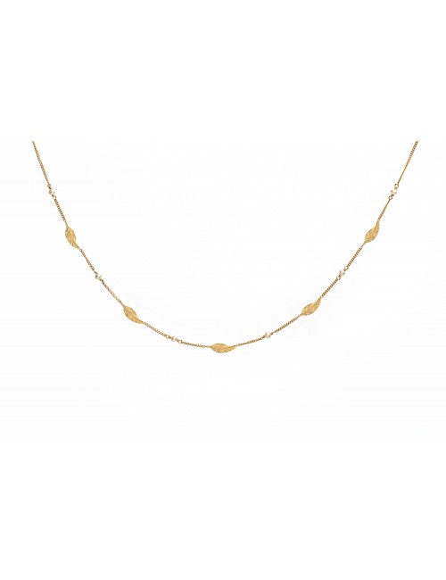 Collier femme plumes en or et perles d'eau douce en or 9 carats.