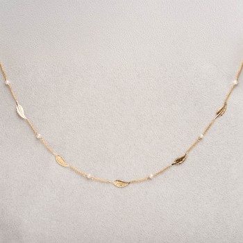 Collier femme plumes en or et perles d'eau douce en or 9 carats.