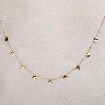 Collier femme breloque de ronds froissés en or 9 carats.