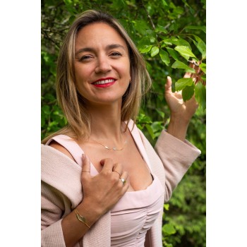 Bracelet double plume or jaune et blanc 9 carats.