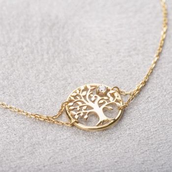 Bracelet femme arbre de vie et diamant de laboratoire en or 9 carats.