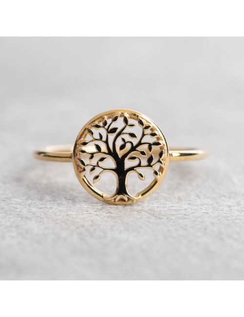 Bague femme arbre de vie ajouré en or 18 carats.