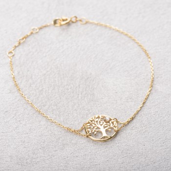 Bracelet femme arbre de vie et diamant de 0,03 carats en or 18 carats.