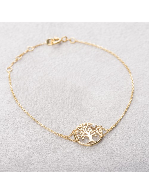 Bracelet femme arbre de vie et diamant de 0,03 carats en or 18 carats.