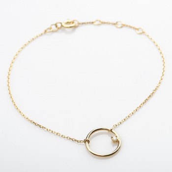 Bracelet femme fil rond sertie d'un diamant 0,03 carats en or 18 carats.