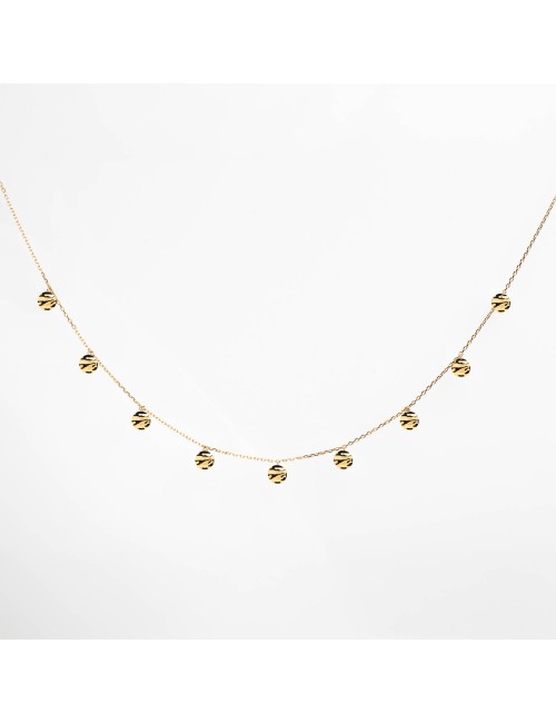 Collier femme neuf breloques rondes en or 18 carats.